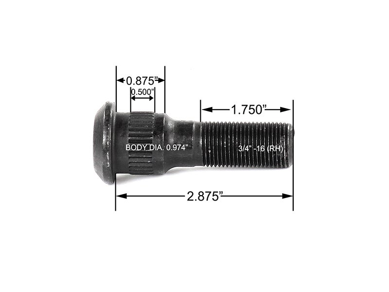 131273R Wheel Stud 3/4"16 x 2.84 Inch Long Right Hand